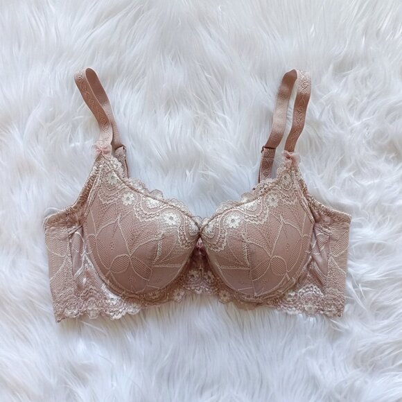 Vintage inspired nude pink lace balconette bra - Picture 1 of 6